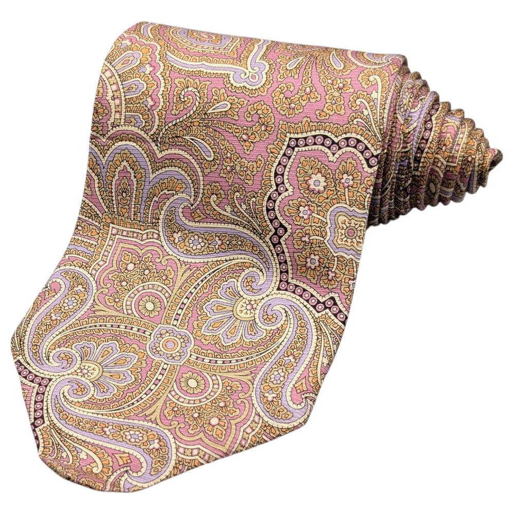 Robert Talbott Tie Mens 58" Paisley Silk Pink Yellow Orange Purple USA‎ Vintage